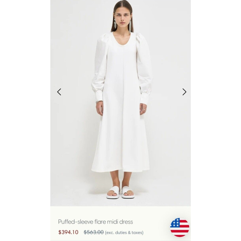 NWT Goen.J Dress Size 6 Puffed-sleeve flare midi dress white Long Sleeve Maxi